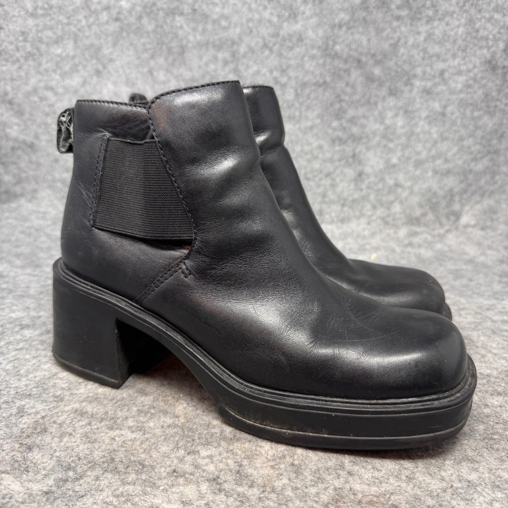 Y2K BareTraps Leather Platform Chunky Boots Womens Sz 7.5 Black Lug Bratz VTG